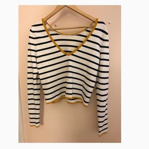 Korean striped v-neck cropped long sleeve